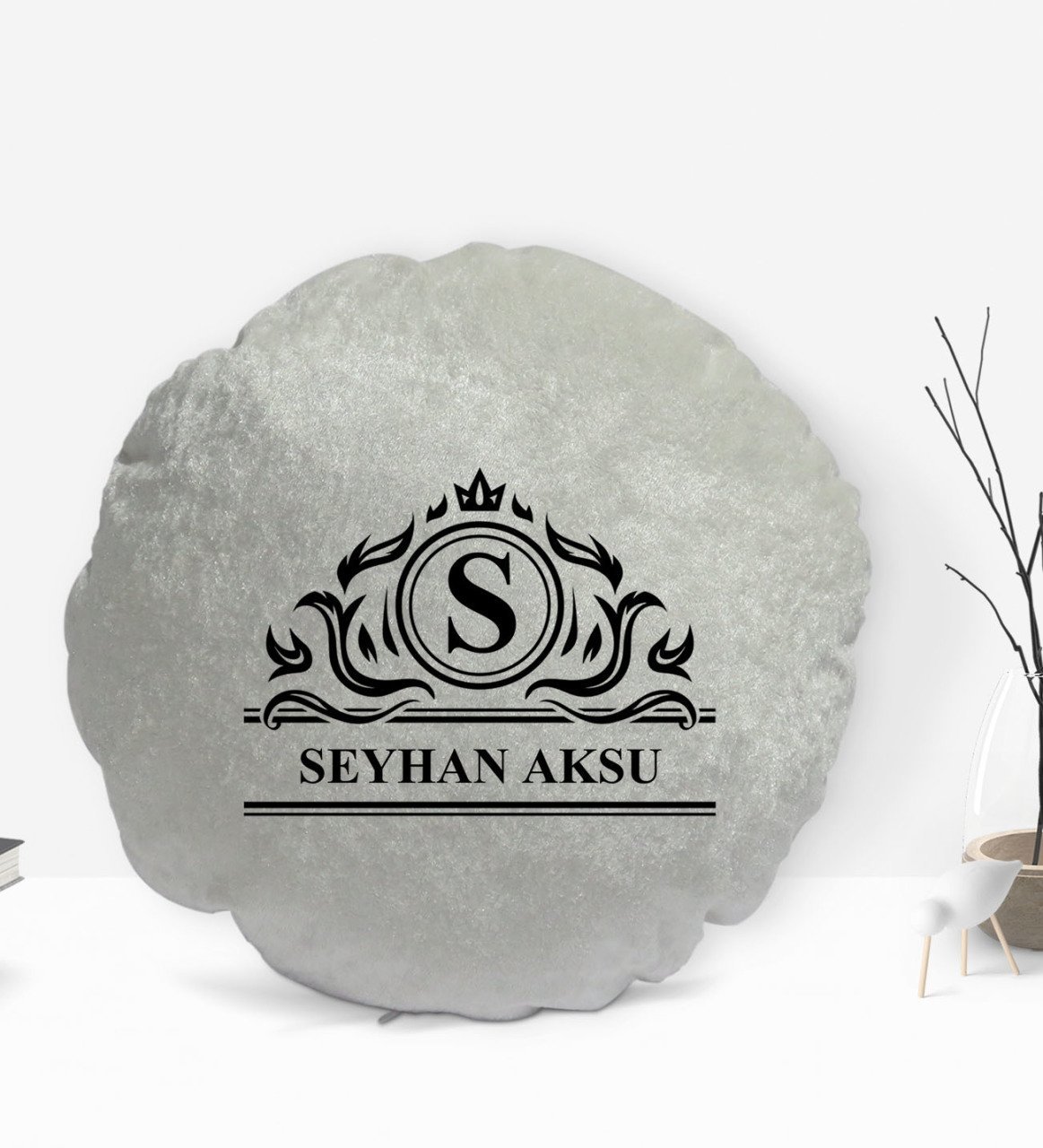 Kişiye Özel İsimli Yuvarlak Dekoratif Kırlent Yastık-12