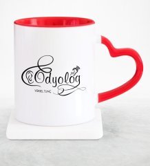 Kişiye Özel Mesleki Odyolog Kırmızı Kalpli Kupa Bardak