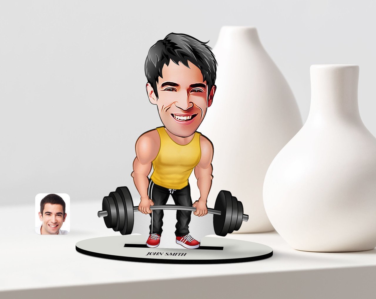 Kişiye Özel Erkek Halterci Karikatürlü Ahşap Biblo Model-1