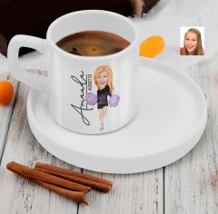 BK Gift Kişiye Özel Sunum Tabaklı Kadın Amigo Karikatürlü Kahve Fincanı-2, Sevgiliye Hediye, Aileye Hediye, Arkadaşa Hediye