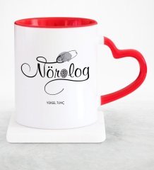 Kişiye Özel Mesleki Nörolog Kırmızı Kalpli Kupa Bardak