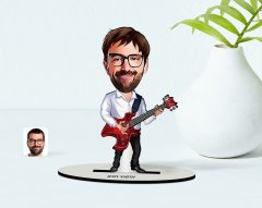 Kişiye Özel Erkek Gitarist Karikatürlü Ahşap Biblo Model-2