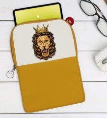 BK Gift Aslan Tasarımlı Taşınabilir Koruyucu Tablet Kılıfı & Organizer Çanta - Sarı-1