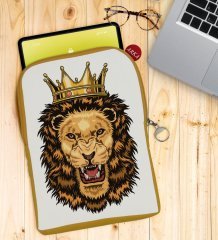 BK Gift Aslan Tasarımlı Taşınabilir Koruyucu Tablet Kılıfı & Organizer Çanta - Sarı-1