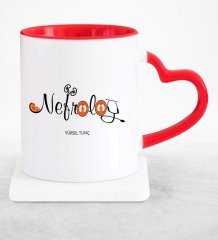 Kişiye Özel Mesleki Nefrolog Kırmızı Kalpli Kupa Bardak