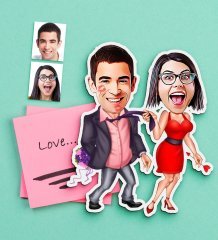 Kişiye Özel Sevgililer Karikatürlü Ahşap Magnet-4