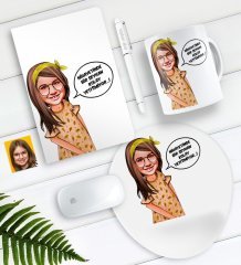 Kişiye Özel Kolay Yetişmiyor Karikatürlü Defter Kalem Kupa Mouse Pad Seti-2