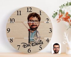 Kişiye Özel Erkek Doktor Karikatürlü Otantik Ahşap Palet Saat-8