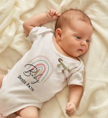 BK Kids Kişiye Özel Baby Tasarımlı Beyaz Bebek Body Zıbın Kız Bebek Künyesi ve İğnesi Hediye Seti-1