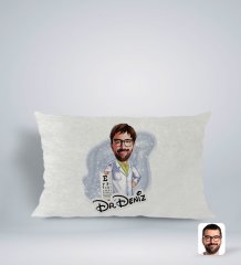 Kişiye Özel İsimli Erkek Göz Doktoru Karikatürlü Dikdörtgen Araç Koltuk Yastığı-1