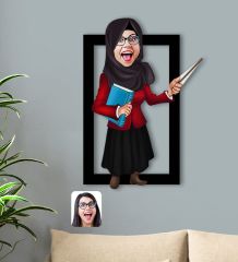 Kişiye Özel Din Kültürü ve Ahlak Bilgisi Öğretmeni Karikatürlü 3D Ahşap Tablo-1