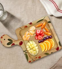 BK Gift Meyve Tasarımlı Kare Şeklinde Doğal Ahşap Servis ve Sunum Tabağı Model 1