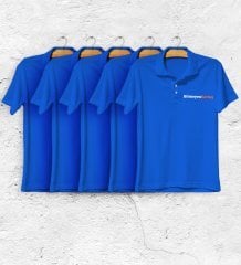 Firmalara Özel Logo Baskılı 1. Kalite Saks Mavi Polo Yaka Tişört (5 Adet)