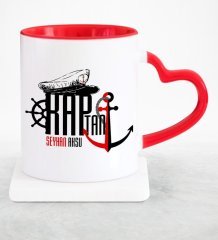 Kişiye Özel Mesleki Kaptan Kırmızı Kalpli Kupa Bardak - 2