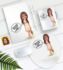 Kişiye Özel Kolay Yetişmiyor Karikatürlü Defter Kalem Kupa Mouse Pad Seti-1