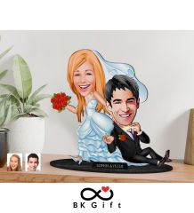 BK Gift Kişiye Özel Evleniyoruz Karikatürlü Ahşap Biblo, Sevgililer Günü Hediyesi, Doğum Günü Hediyesi, Yıl Dönümü Hediyesi-3