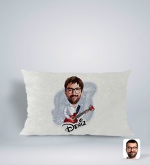 Kişiye Özel İsimli Erkek Gitarist Karikatürlü Dikdörtgen Araç Koltuk Yastığı-2