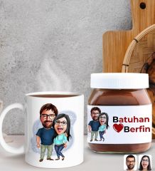 BK Gift Sevgiliye Özel Karikatürlü Kupa ve Nutella 400gr. Hediye Seti, Sevgiliye Hediye, Sevgililer Günü Hediye, Doğum Günü Hediyesi-4