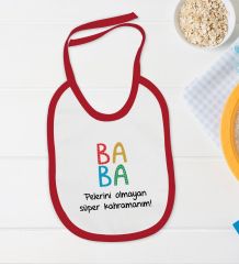 BK Kids Baba Tasarımlı Kırmızı Bebek Body Zıbın ve Mama Önlüğü Hediye Seti-2