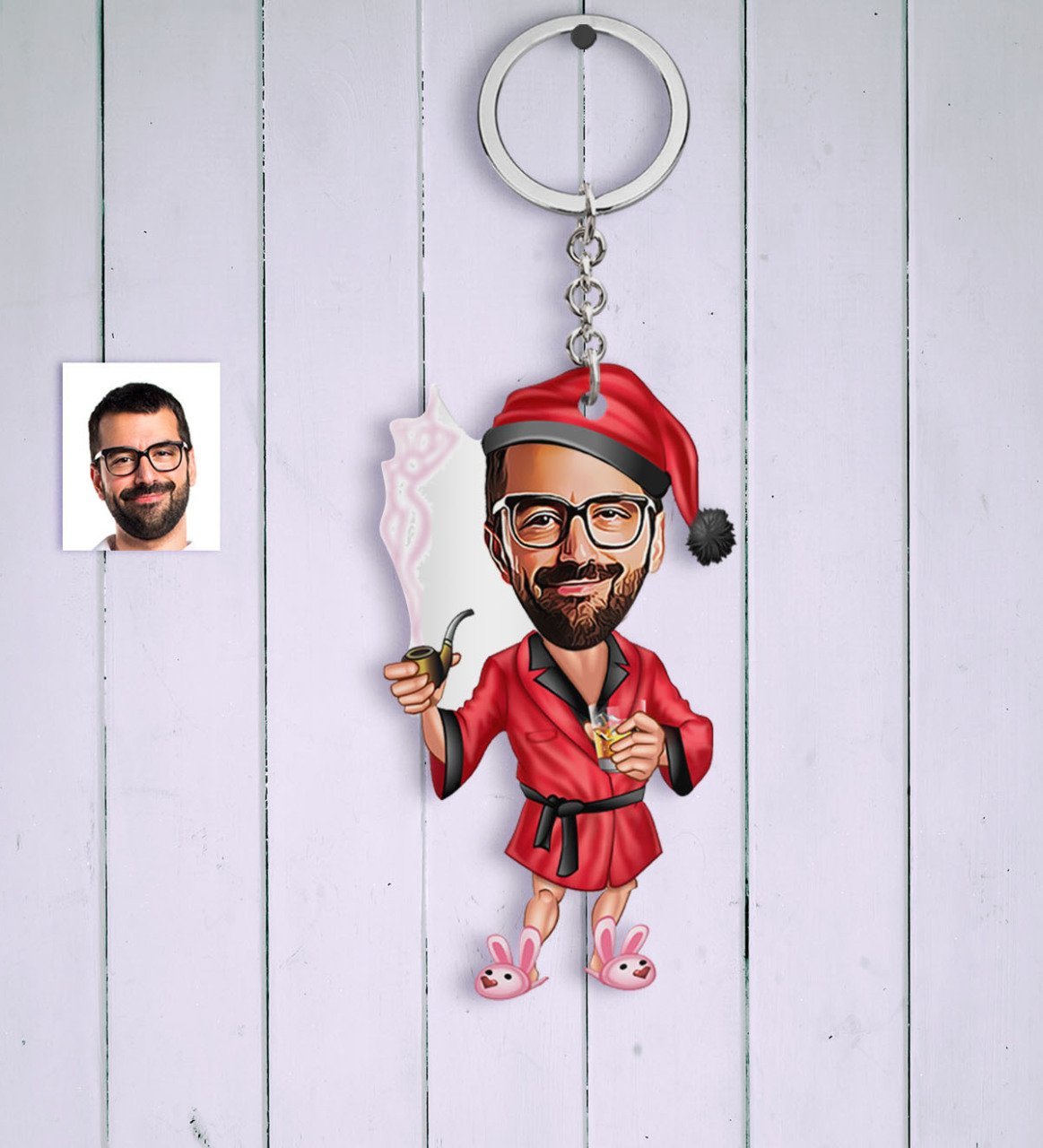 Kişiye Özel Yılbaşı Bay Karikatür Anahtarlık