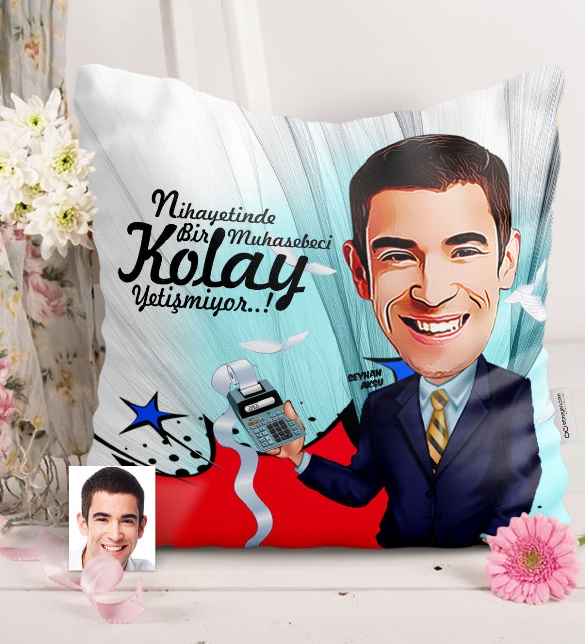 Kişiye Özel Bay Muhasebeci Karikatürlü Saten Yastık - 1