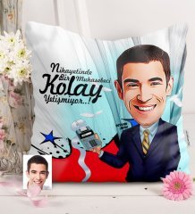 Kişiye Özel Bay Muhasebeci Karikatürlü Saten Yastık - 1