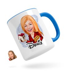 Kişiye Özel Kadın Emlakçı Karikatürlü Mavi Kupa Bardak-2