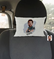 Kişiye Özel İsimli Erkek Gitarist Karikatürlü Dikdörtgen Araç Koltuk Yastığı-1