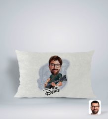 Kişiye Özel İsimli Erkek Gitarist Karikatürlü Dikdörtgen Araç Koltuk Yastığı-1