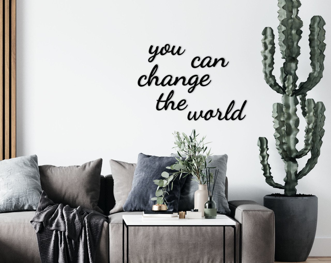 BK Home You Can Change The World Ahşap Duvar Yazısı-1
