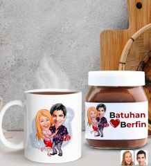 BK Gift Sevgiliye Özel Karikatürlü Kupa ve Nutella 400gr. Hediye Seti, Sevgiliye Hediye, Sevgililer Günü Hediye, Doğum Günü Hediyesi-3