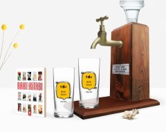 Kişiye Özel Renkli Baskılı Mey Biter Saki Kalır Tasarımlı İkili Rakı Bardağı Ahşap Rakı Standı ve Cep Kitabı Hediye Seti-1
