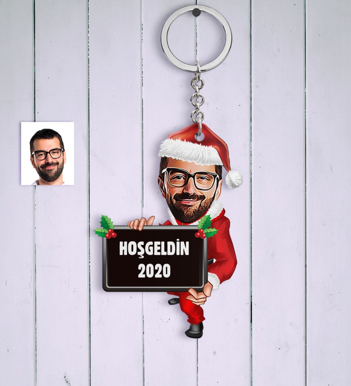 Kişiye Özel Yılbaşı Bay Karikatür Anahtarlık