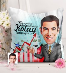 Kişiye Özel Bay İktisatçı Karikatürlü Saten Yastık - 1