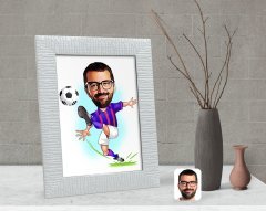 Kişiye Özel Bordo Mavi Futbolcu Karikatürlü Dekoratif Çerçeve-1