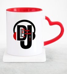 Kişiye Özel Mesleki DJ Kırmızı Kalpli Kupa Bardak - 1