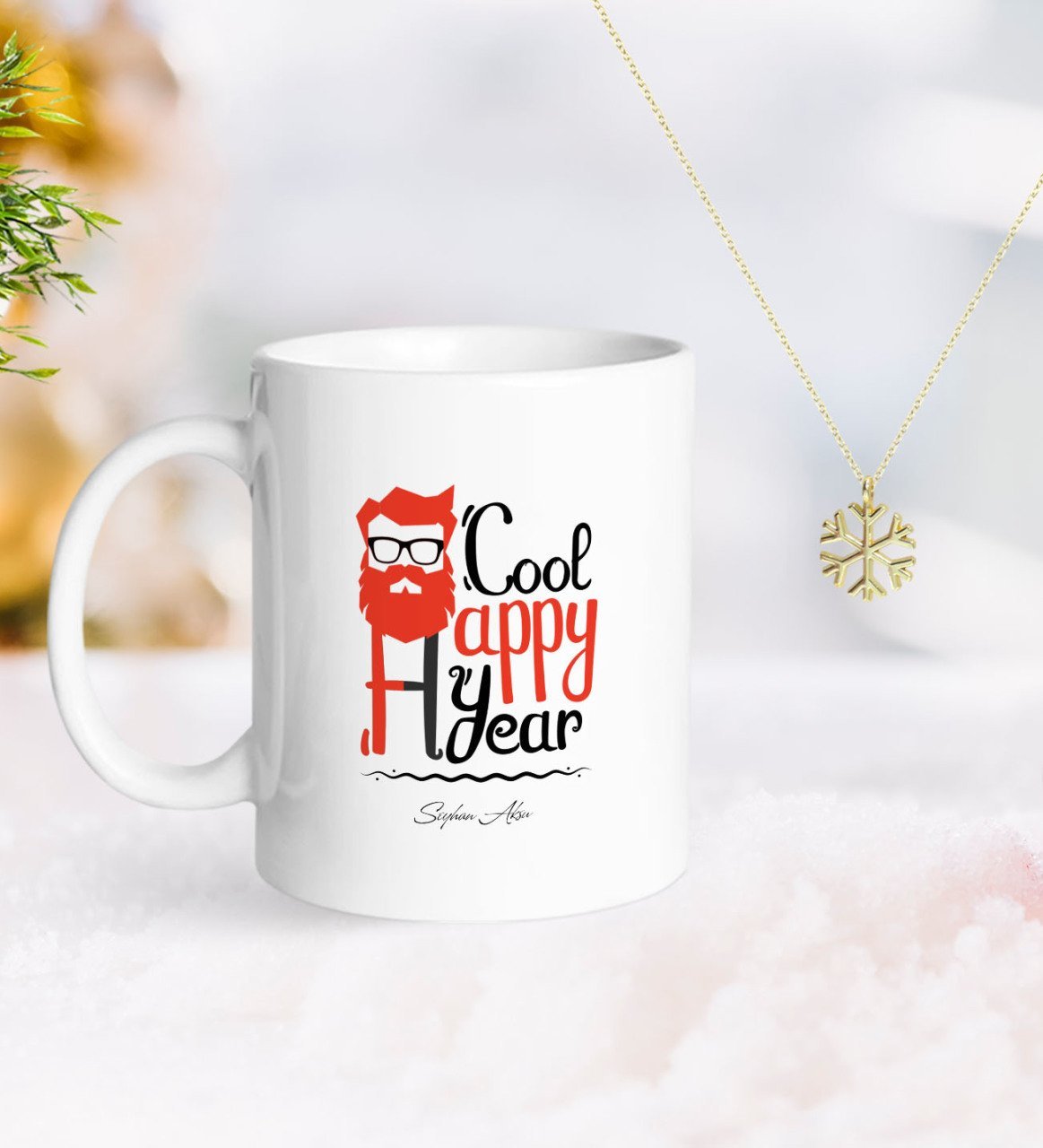 Kişiye Özel Noel Baba Kupa ve Kar Tanesi Kolye-3
