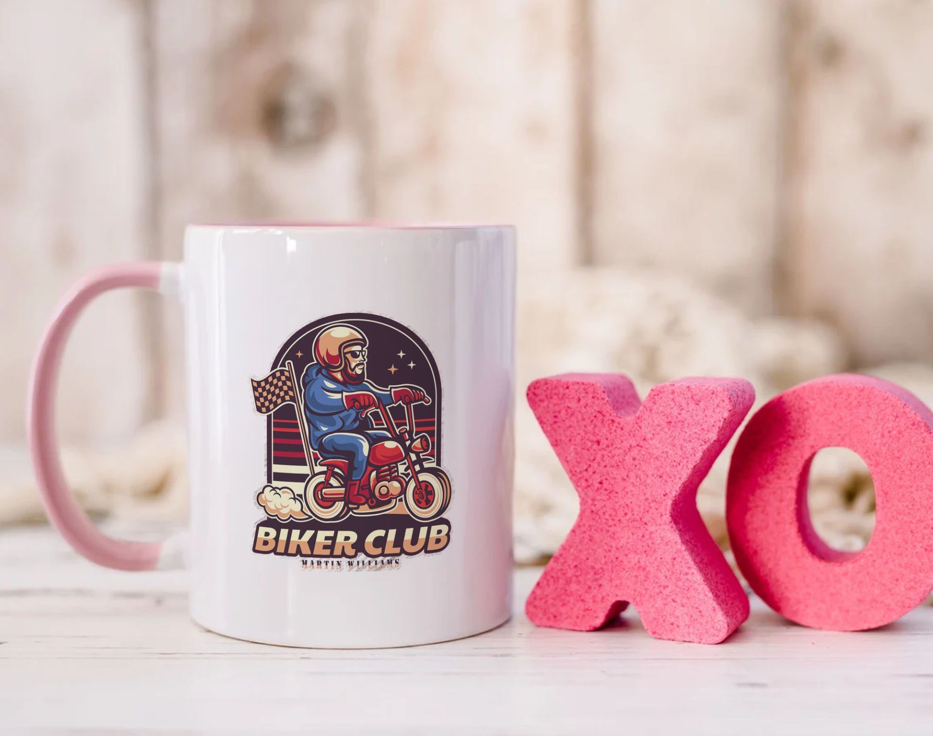 BK Gift Kişiye Özel Motorcu Temalı Pembe Kupa Bardak-16, Arkadaşa Hediye, Sevgiliye Hediye