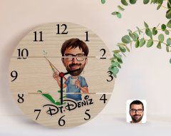 Kişiye Özel Erkek Diş Hekimi Karikatürlü Otantik Ahşap Palet Saat-4