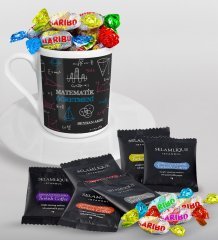 Kişiye Özel Matematik Öğretmeni Türk Kahvesi Fincanı Selamlique Karışık Türk Kahvesi ve Haribo Şeker Hediye Seti-11