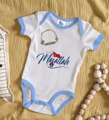 BK Kids Kişiye Özel Maşallah Tasarımlı Mavi Bebek Body Zıbın ve Erkek Bebek Künyesi Hediye Seti-3