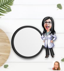 Kişiye Özel Kadın Doktor Karikatürlü Ahşap Bardak Altlığı-1