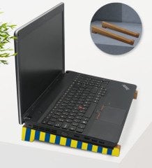 BK Gift Taşınabilir Ahşap Sarı Lacivert Notebook Laptop Standı