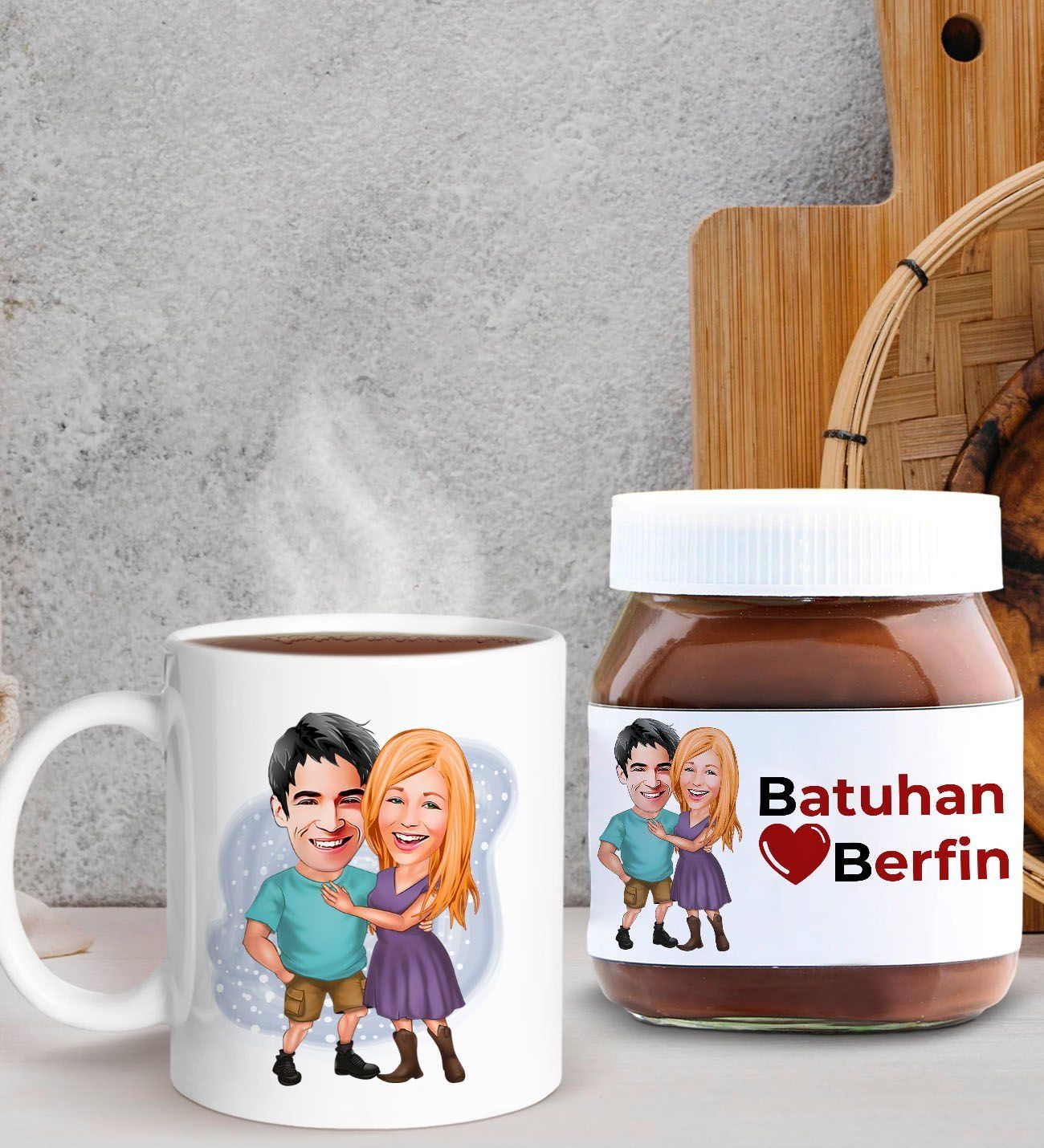 BK Gift Sevgiliye Özel Karikatürlü Kupa ve Nutella 400gr. Hediye Seti, Sevgiliye Hediye, Sevgililer Günü Hediye, Doğum Günü Hediyesi-2