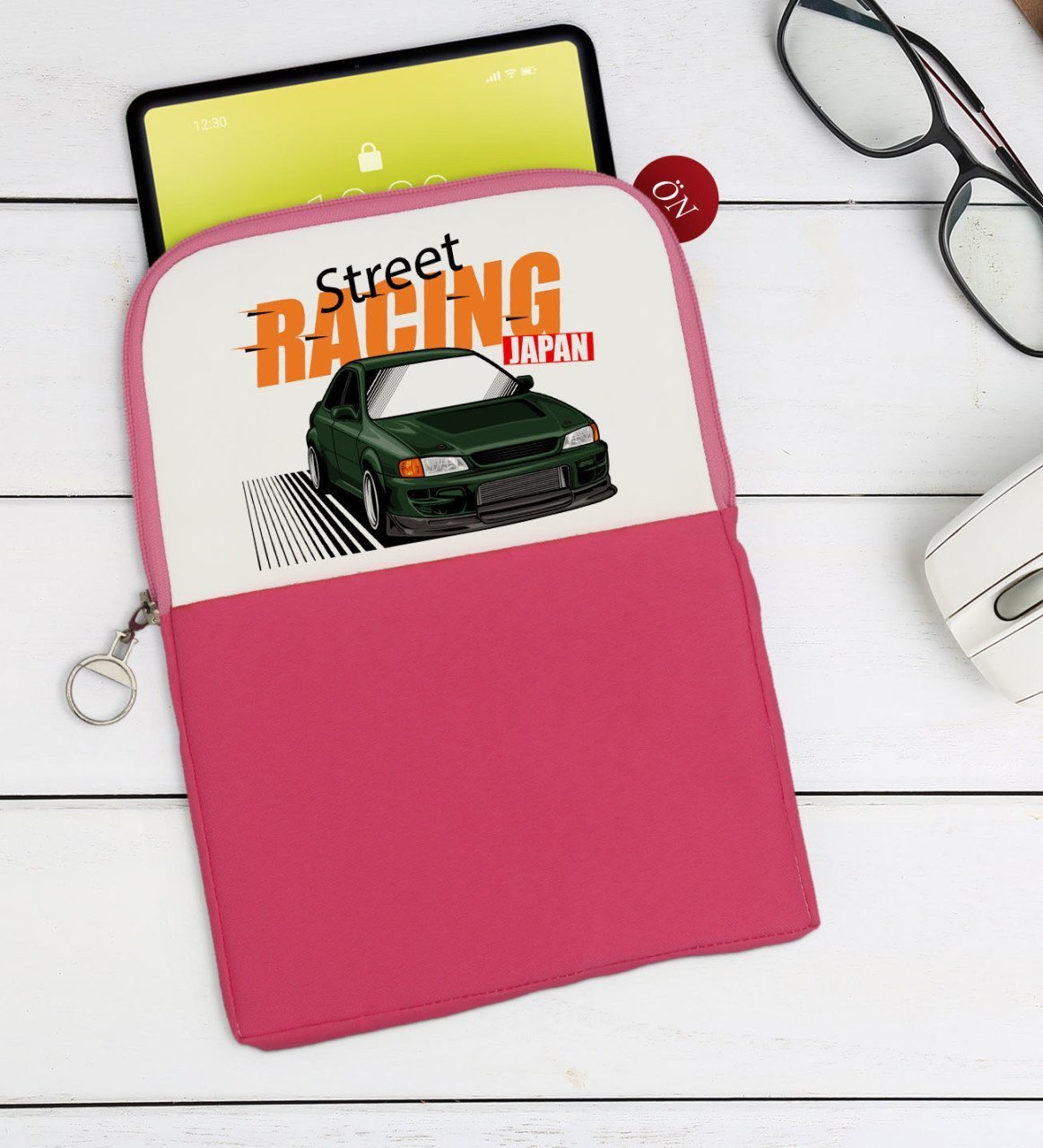 BK Gift Street Racing Tasarımlı Taşınabilir Koruyucu Tablet Kılıfı & Organizer Çanta - Pembe-1