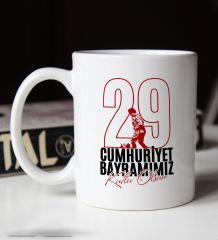 BK Gift 29 Ekim Temalı Beyaz Kupa Bardak-8, Arkadaşa Hediye , 29 Ekim Hediyesi, 100.Yıl Hediyesi