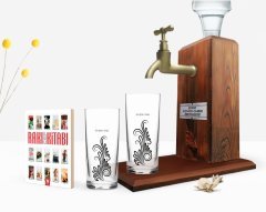 Kişiye Özel Renkli Baskılı İsimli İkili Rakı Bardağı Ahşap Rakı Standı ve Cep Kitabı Hediye Seti-120