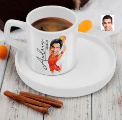 BK Gift Kişiye Özel Sunum Tabaklı Erkek Basketbol Karikatürlü Kahve Fincanı-4, Sevgiliye Hediye, Aileye Hediye, Arkadaşa Hediye