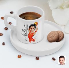 BK Gift Kişiye Özel Sunum Tabaklı Erkek Basketbol Karikatürlü Kahve Fincanı-4, Sevgiliye Hediye, Aileye Hediye, Arkadaşa Hediye