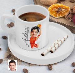 BK Gift Kişiye Özel Sunum Tabaklı Erkek Basketbol Karikatürlü Kahve Fincanı-4, Sevgiliye Hediye, Aileye Hediye, Arkadaşa Hediye